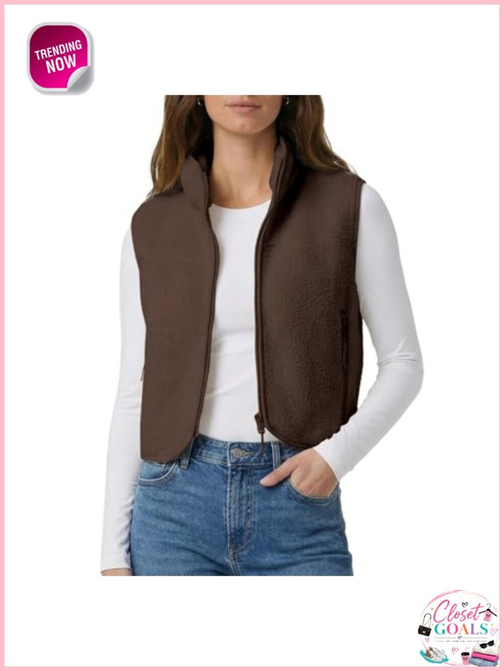 Cropped Sherpa Fleece Vest Sleeveless Zip Up Fuzzy Fall Jacket